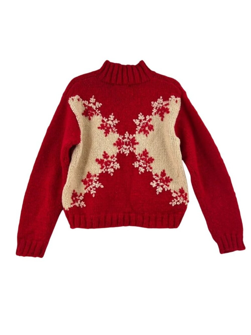 Vintage Express Tricot Sweater Women's M Red 100% Wool Snowflake Chunky Nordic